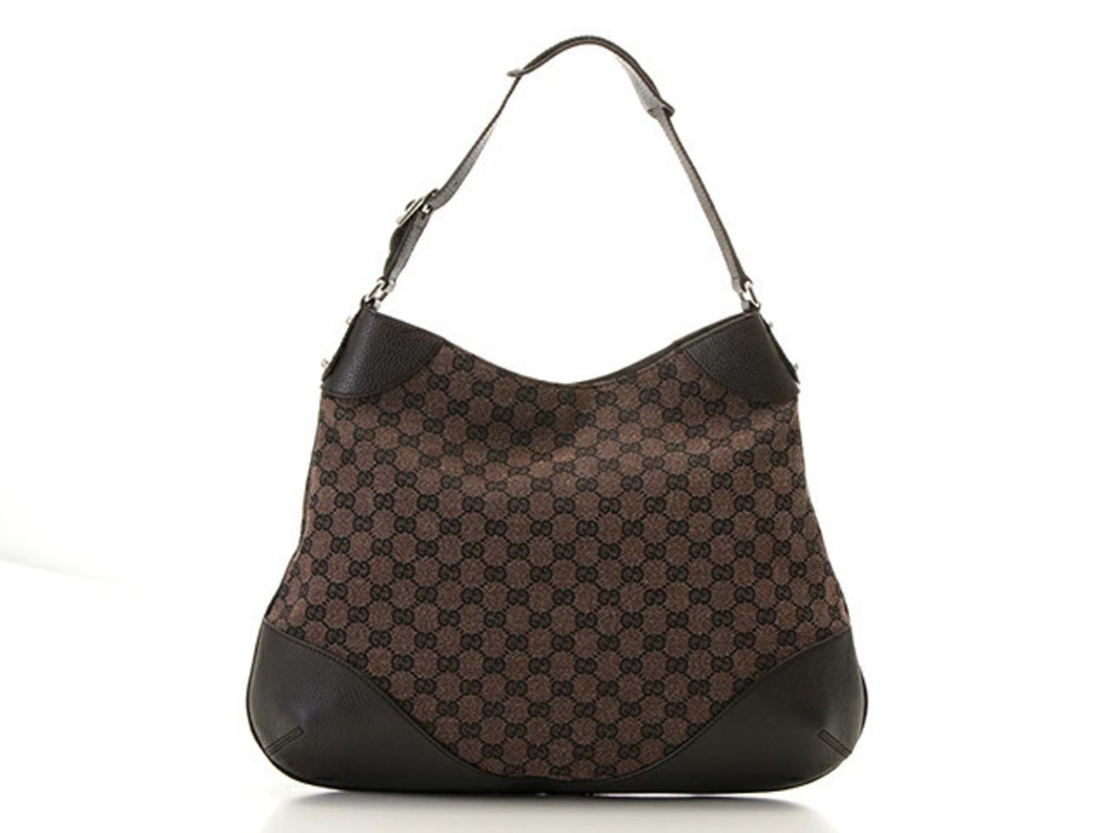 Gucci GG Hobo Bag Canvas Leather Dark Brown